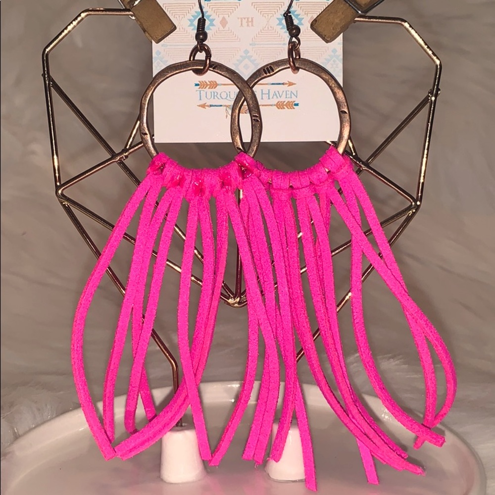 Pink fringed earrings